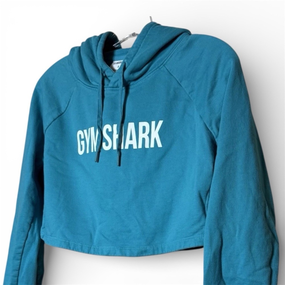 Gymshark Cropped Hoodie Women S‎ Teal Excellent Graphic Pullover GLPO3919-HT